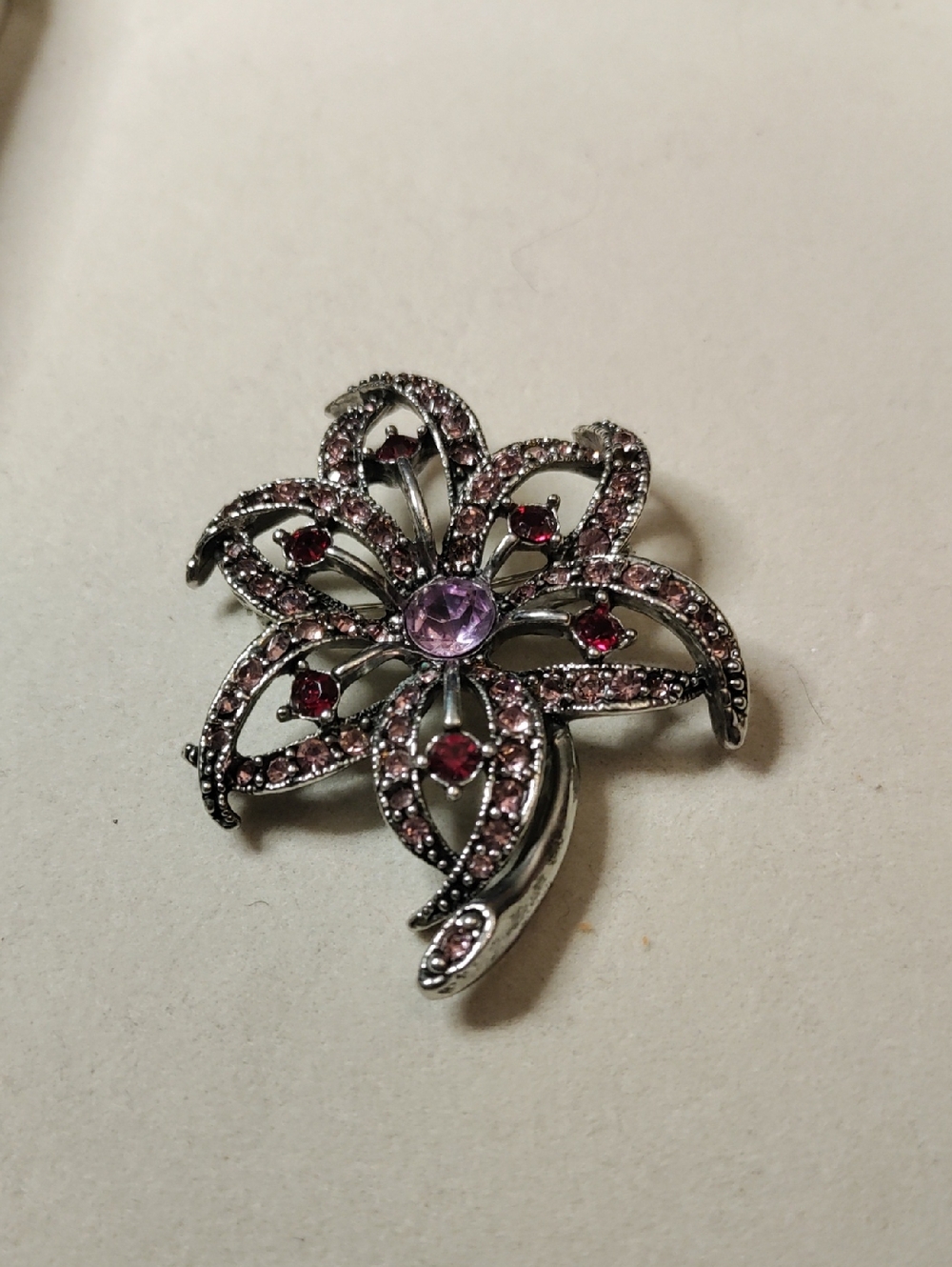 Kenneth Cole Pink Crystal Floral Brooch Pin - Women Jewelry Vintage